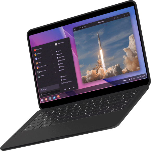 Laptop showing picture of a rocket