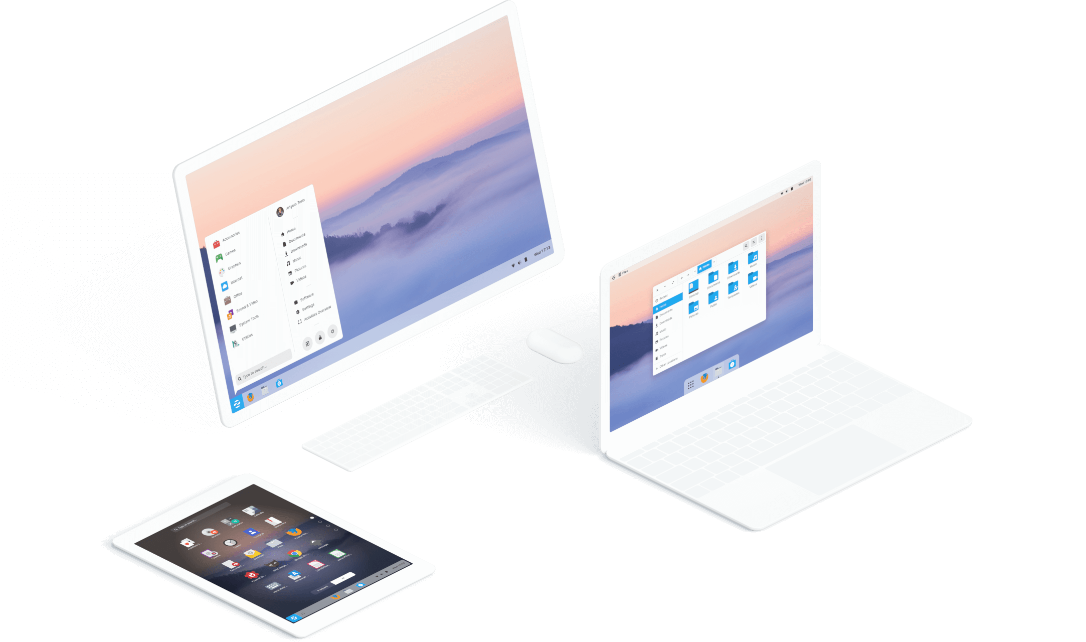 Zorin OS en una computadora de escritorio, computadora portátil y tableta