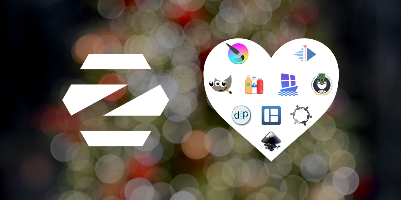 Zorin logo beside a heart made of logos of the projects that received donations from us