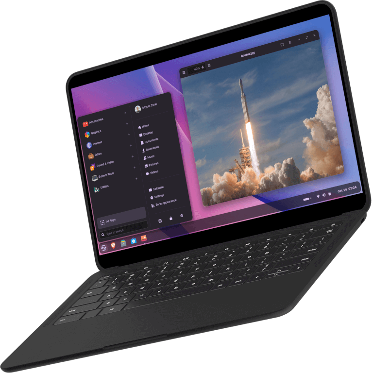 Laptop showing a picture of a rocket